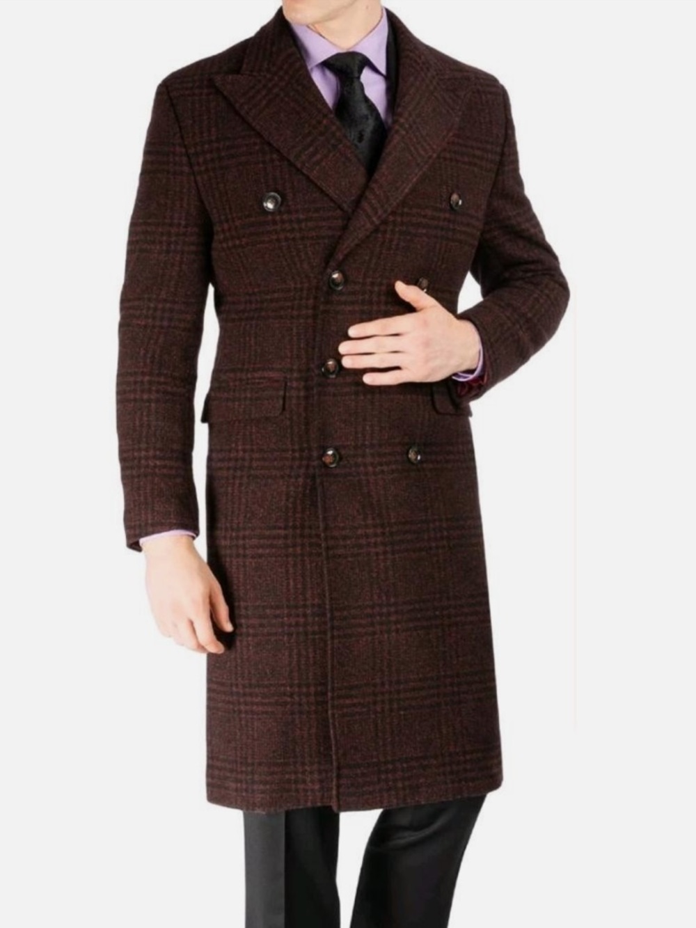 Tayion Collection - Double-Breasted Overcoat - Red/Navy - Men’s 44R 44